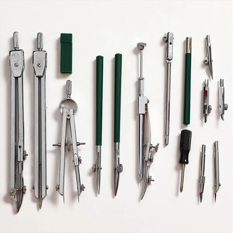 Professional Pencil Compass Set Drawing Tool Mechanical Metal Instrument 15pcs Drawing Tool Office Stationery drawing compass