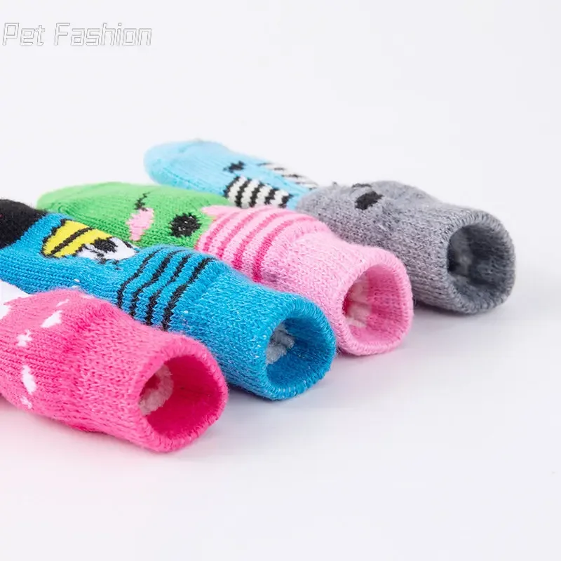 4Pcs Cute Pet Dog Socks with Print Anti-Slip Cats Puppy Shoes Paw Protector Products for Small Breeds Spitz York Dogs Chihuahua images - 6