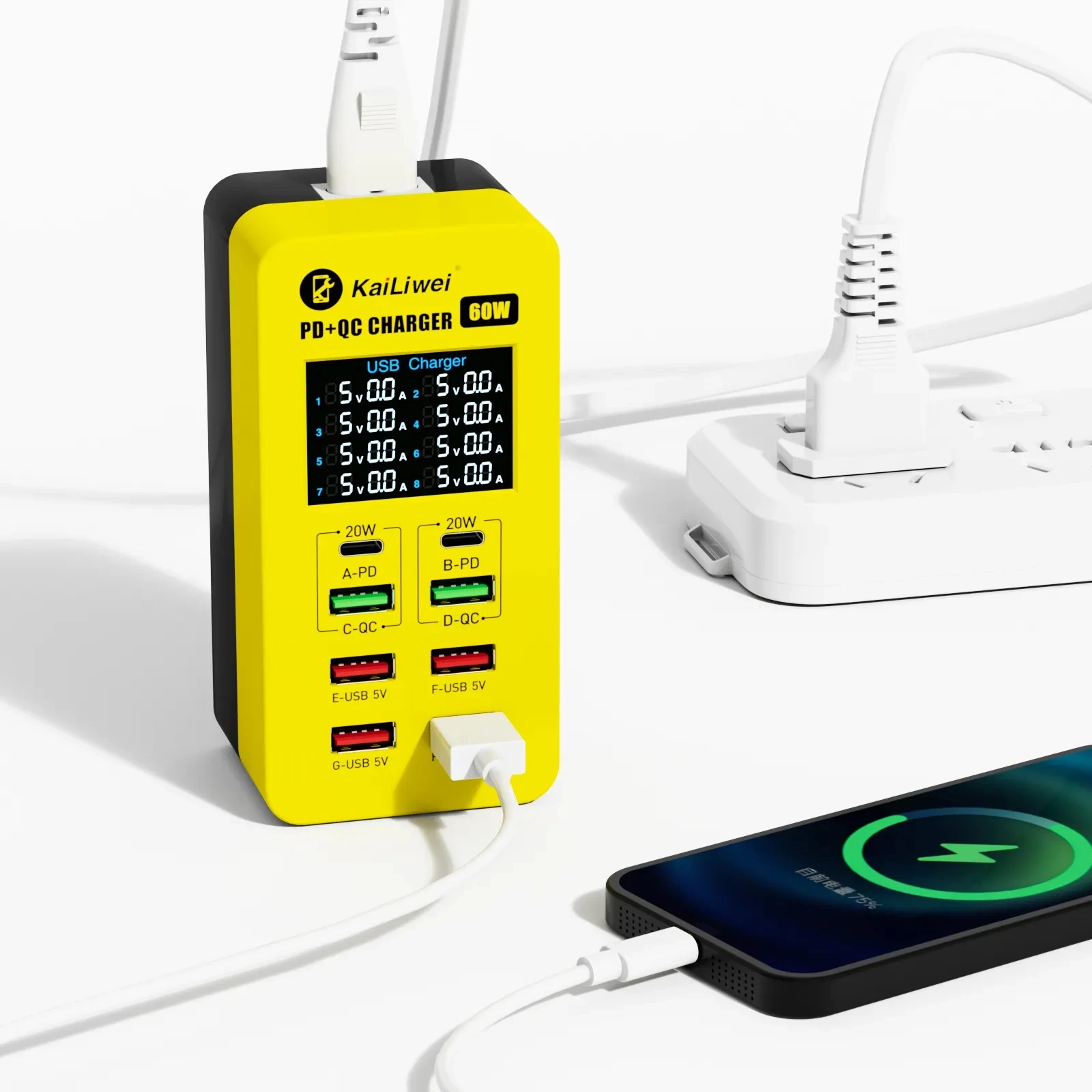 

Kailiwei KLW-A8T 8 Port Charger 60W High Power USB Plug Fast Charging Suitable Home Multiple Mobile Phones Interface Sockets