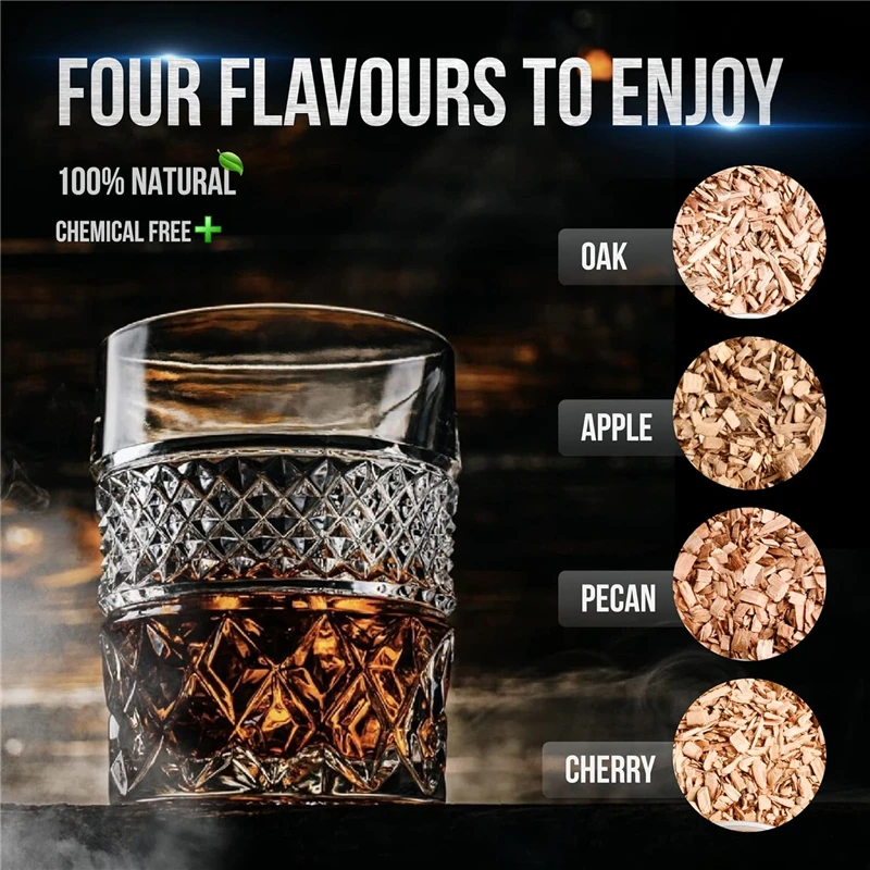 Cocktail Smoker Kit-4 Whiskey Fruity Flavors Wood Chips Package Senior Old Fashioned Smoker Infuser Suit for Husband Friend Gift