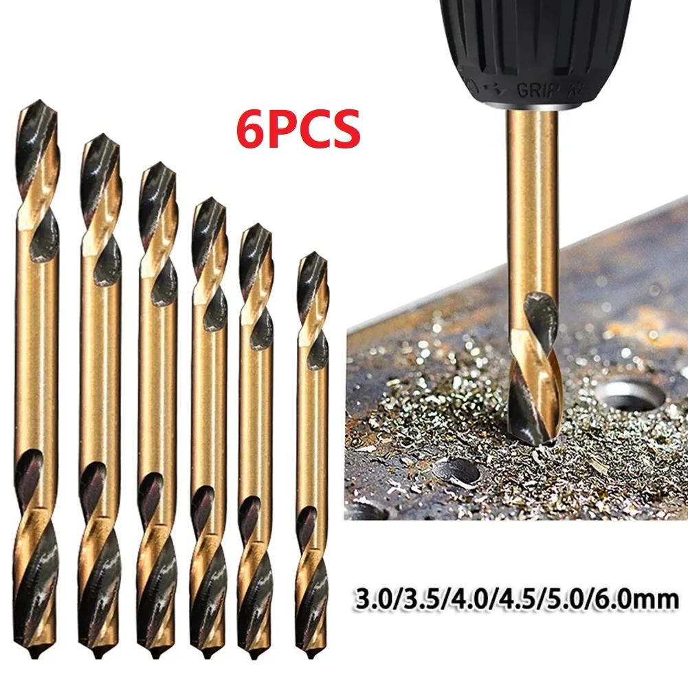 6Pcs HSS Auger Drill Bits Double-headed 3-6mm 10-16mm For Stainless Steel Iron Aluminum Alloy Plastic Wood Hand Bench Drill