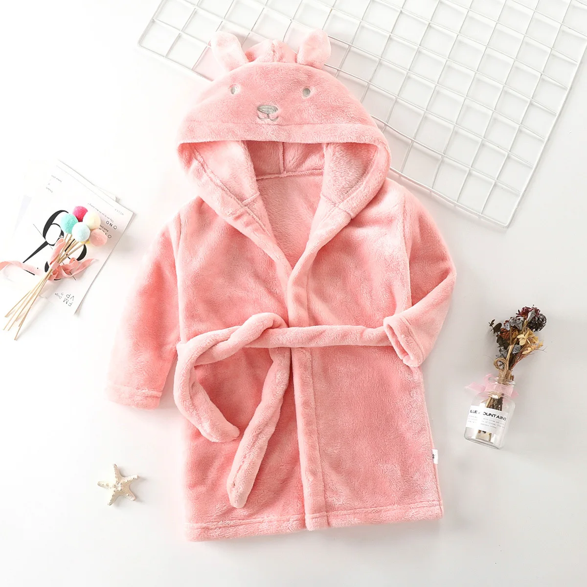 Children's rabbit-ear nightgown flannel cute boy thickened girl coral velvet nightgown autumn and winter four seasons b