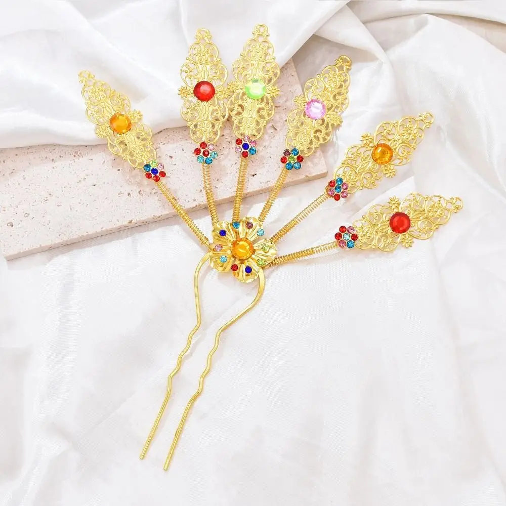 

Древние головные уборы Hanfu, тайский головной убор, цветок, головной убор в старинном стиле, металлические палочки для волос, перо, кристалл, U-образная шпилька для волос