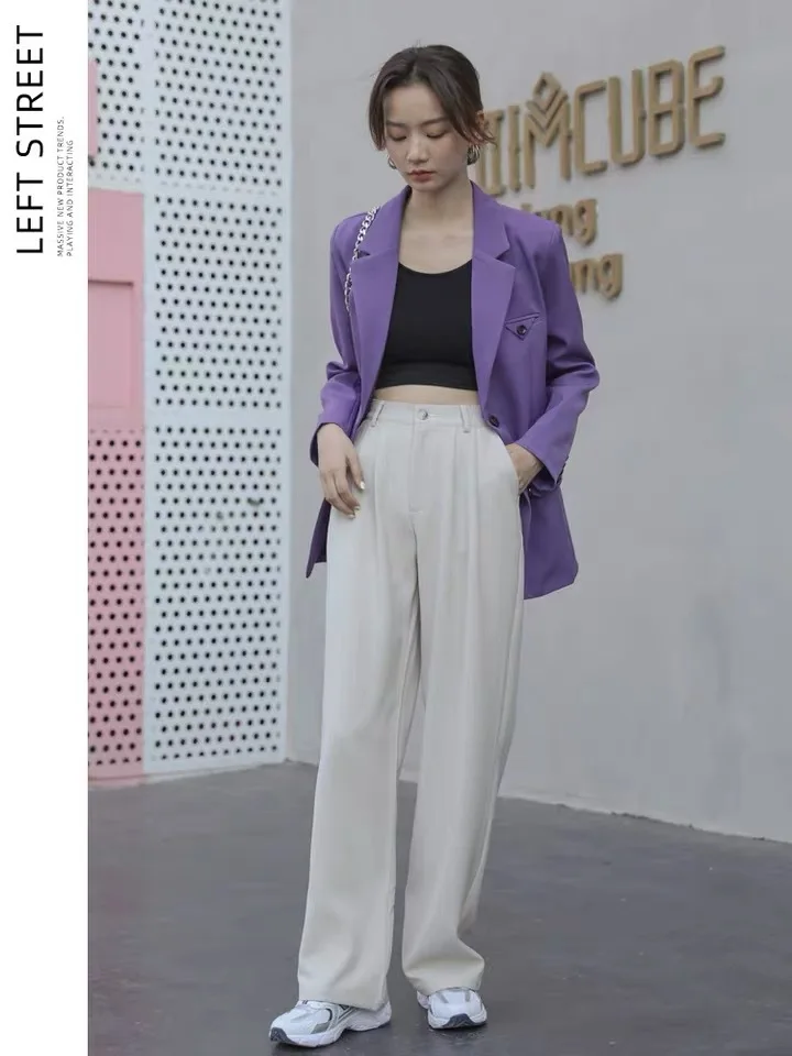 plaid pants Wide Leg Suit Pants Women's Loose Coffee High Waisted Drapey Mopping Pants Spring Autumn Straight Slim Casual Fashion Trousers cropped leggings Pants & Capris