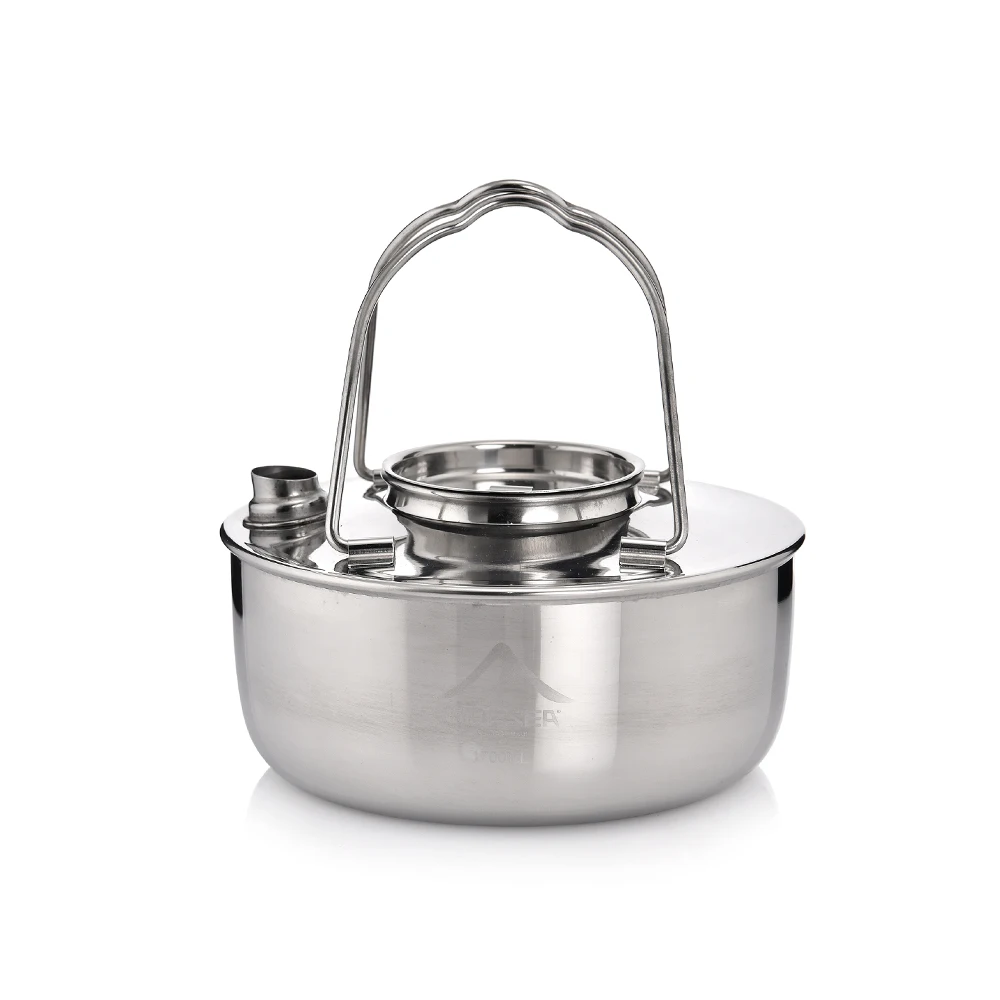 Camping Outdoor 1.7L SS304 Stainless Kettle Steel Short Hole Design Portable Cookware