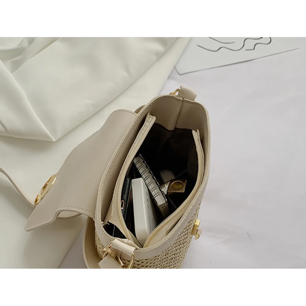 Handheld Damen Eimer Urlaub 2024 Frühjahr/Sommer neue Crossbody Stroh Rattan gewebt Mode kleine Tasche_voghion.com