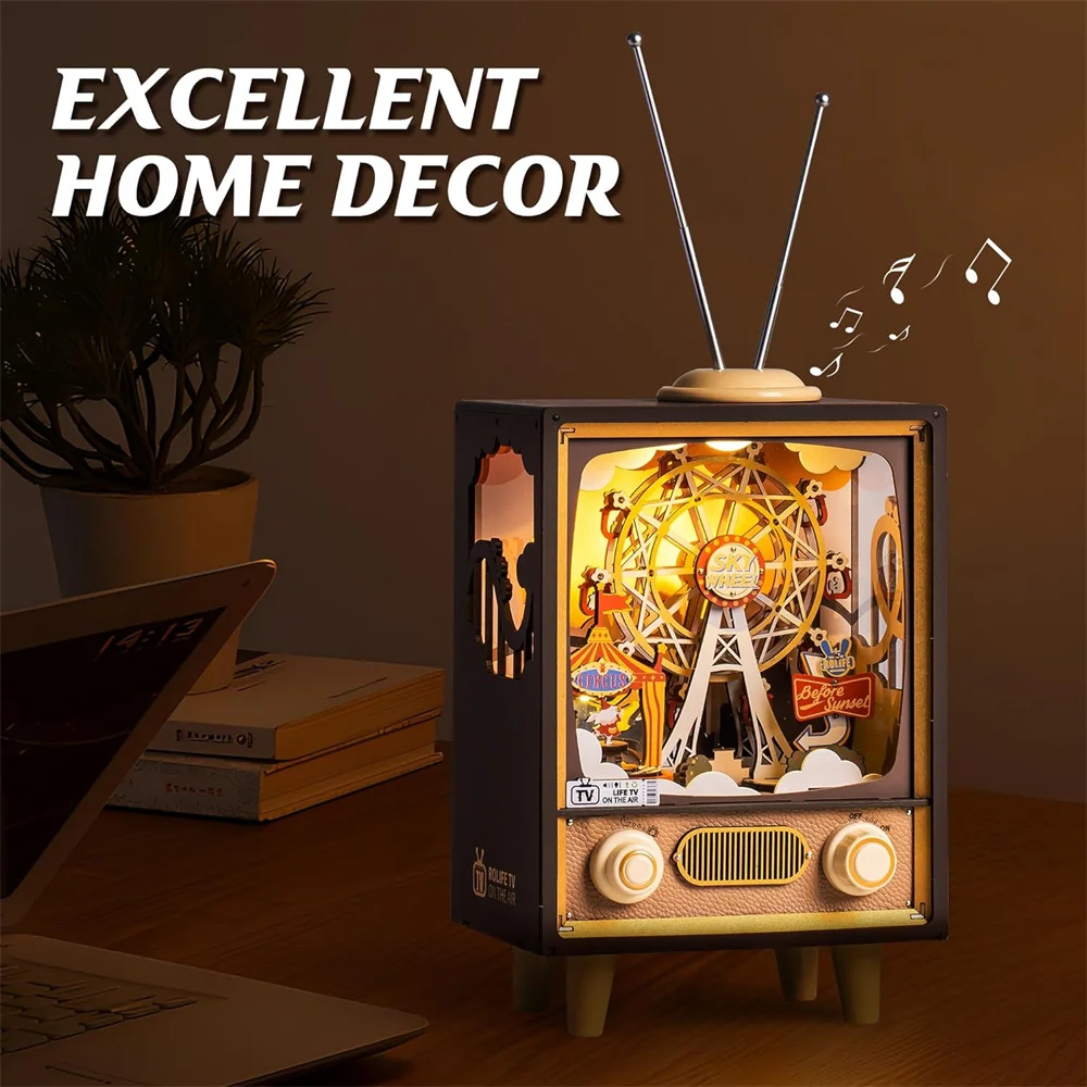 Robotime Rolife Music Box Sunset Carnival with Light 3D Wooden Puzzle  Kits Toys for Children Kids Birthday Gifts AMT01 5