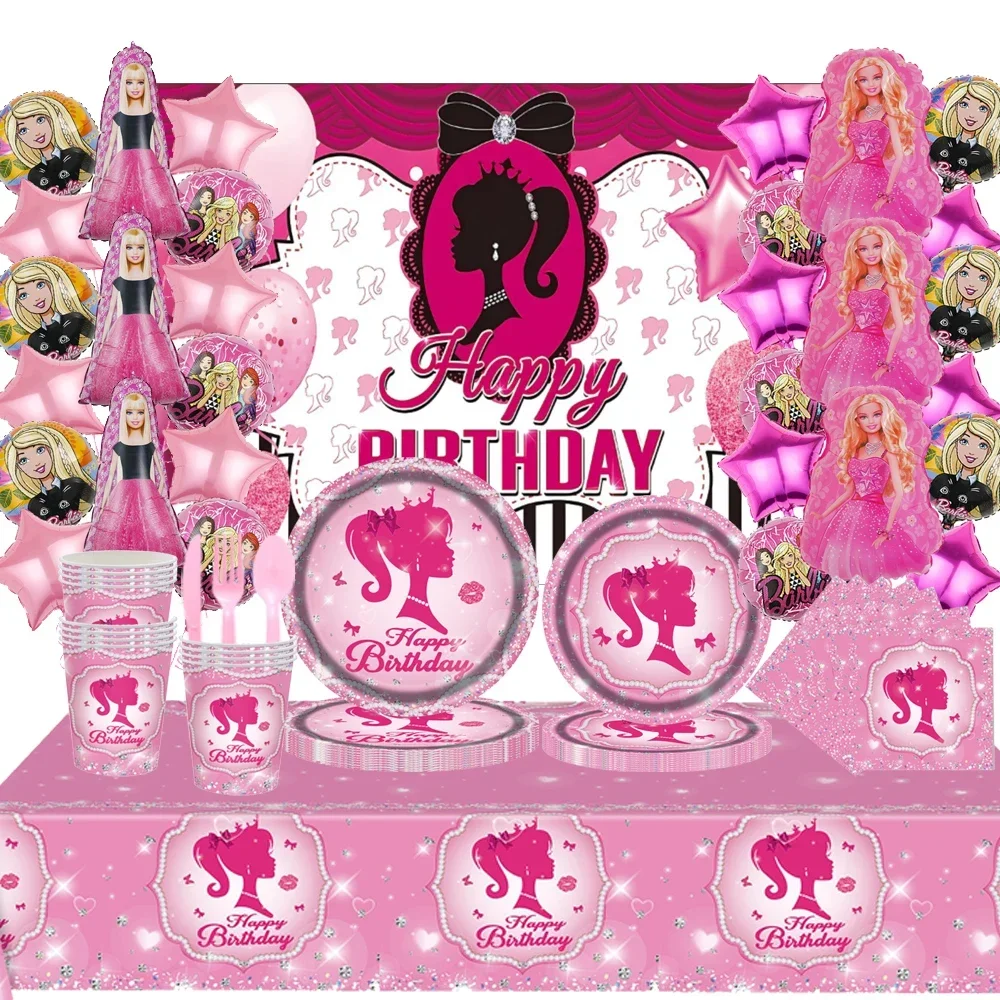 New Pink Barbies Princess Theme Balloon Set Decorazione Di Compleanno Party Flag Banner Cake Insert Decorazione Per Feste Ecc.