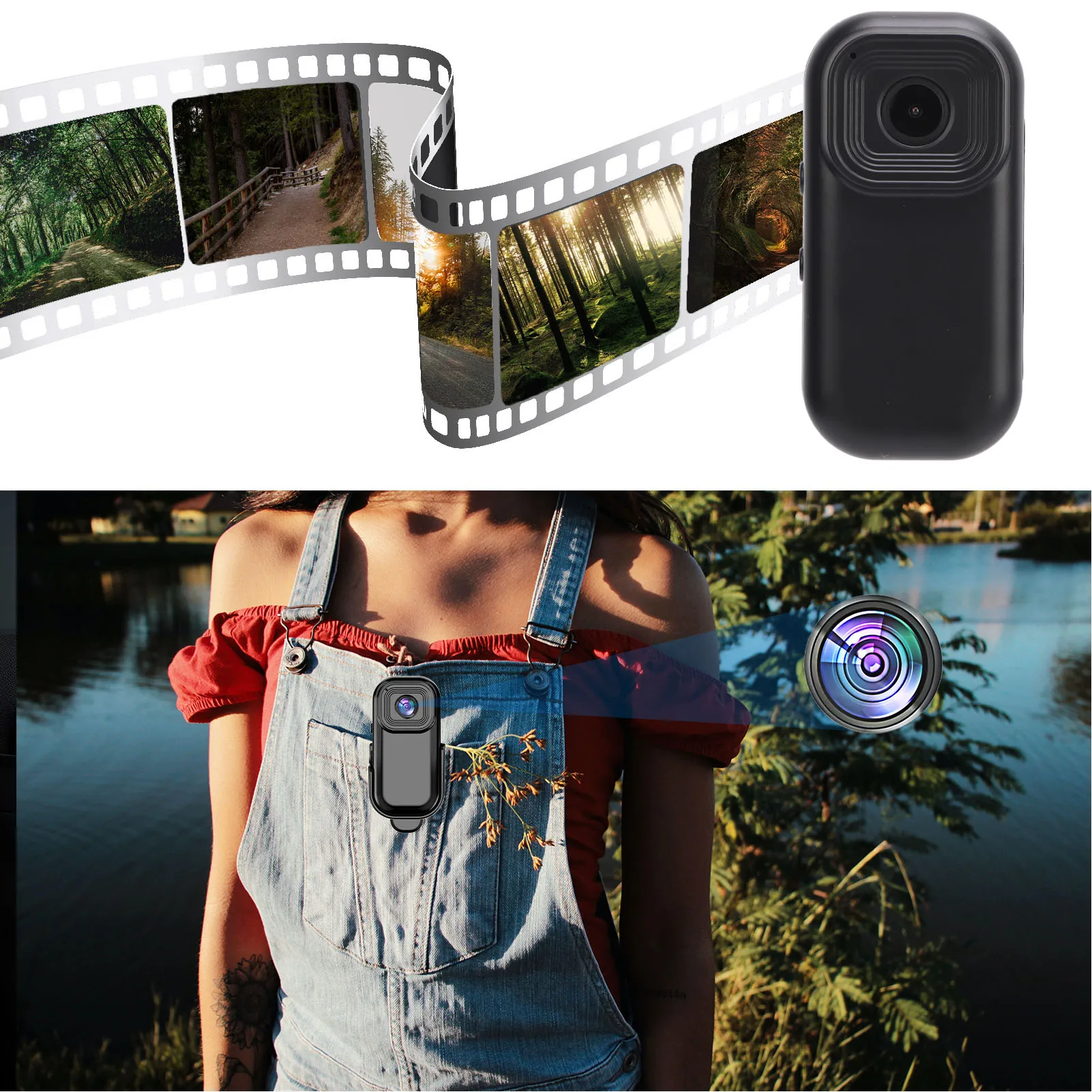 Mini caméra d'action avec écran couleur 1080p, base magnétique, WiFi 2,4 Hz, enregistrement en boucle, stabilisation anti-tremblement, batterie 500 mAh._voghion.com