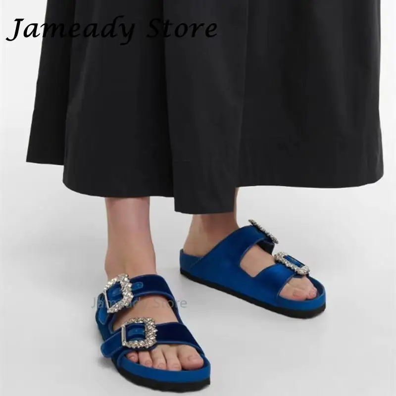 

Women Crystal Buckle Suede Slippers Slip On Casual Mules Shoes Brand Designer Summer Sandals Outdoor Leather Beach Slides Hots