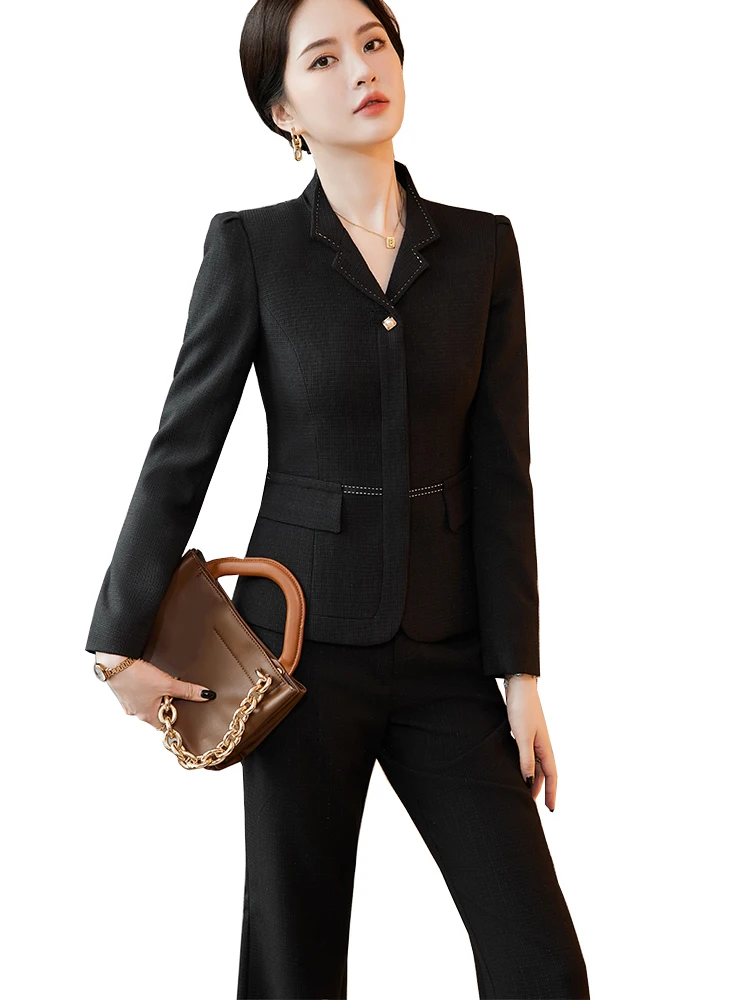 

Elegant Black Beige Women Blazer and Pant Suit Ladies Business Work Wear Formal Jacket Trouser Female Autumn Winter 2 Piece Set