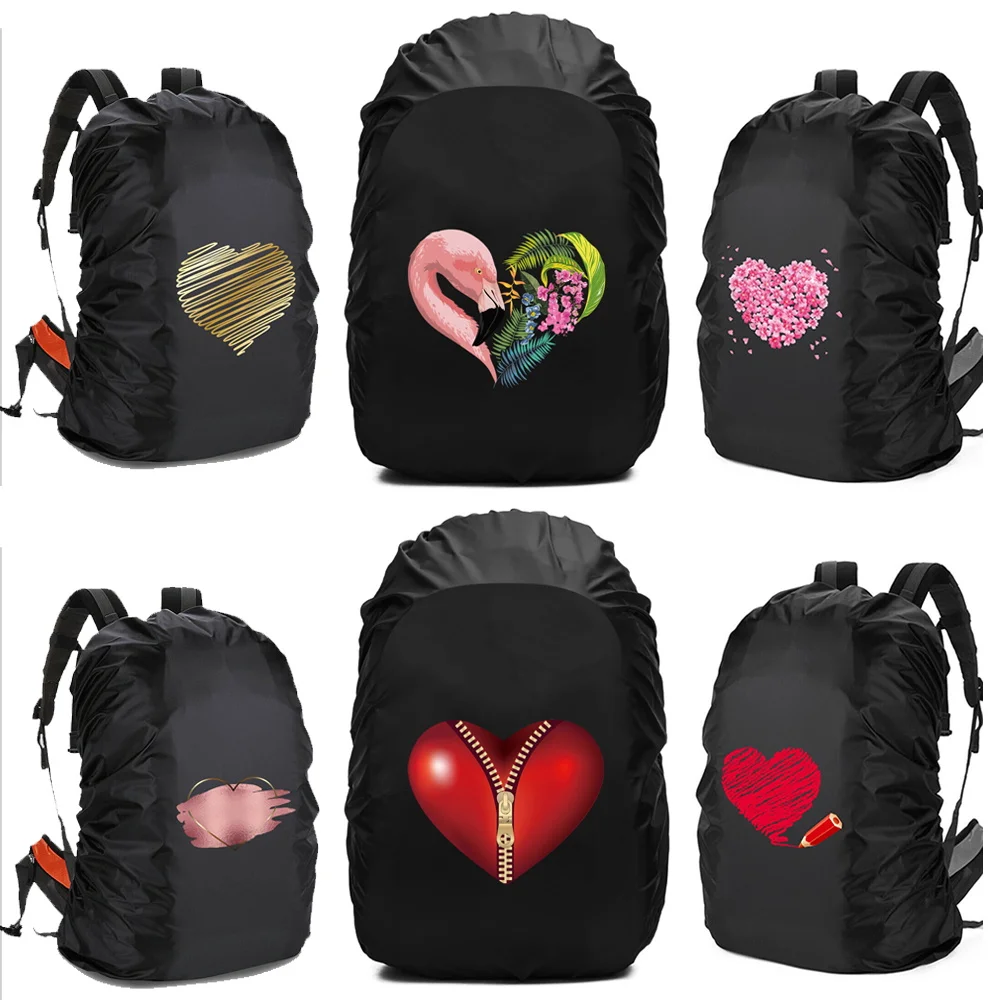 20L-70L Backpack Rain Cover Waterproof Multipurpose Love Pattern Print Adjustable Portable Outdoor Sport Cycling Case Bag