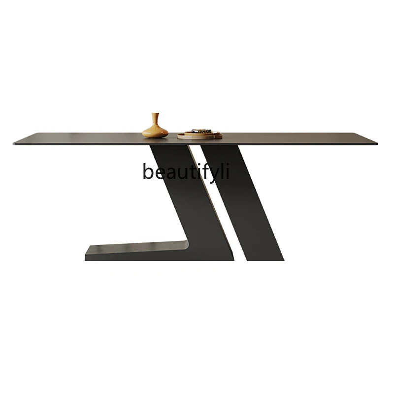 

Light Luxury Bright Surface Stone Plate Dining Table Modern Simple Small Apartment Rectangular Home Stone Plate Dining