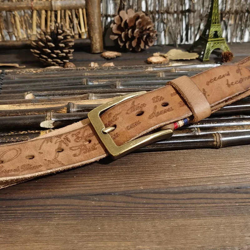 

3.8CM Pure Cowhide High Quality Genuine Leather Belts for Men Carve Strap Male Copper Buckle Fancy Vintage Jeans Cowboy Cintos