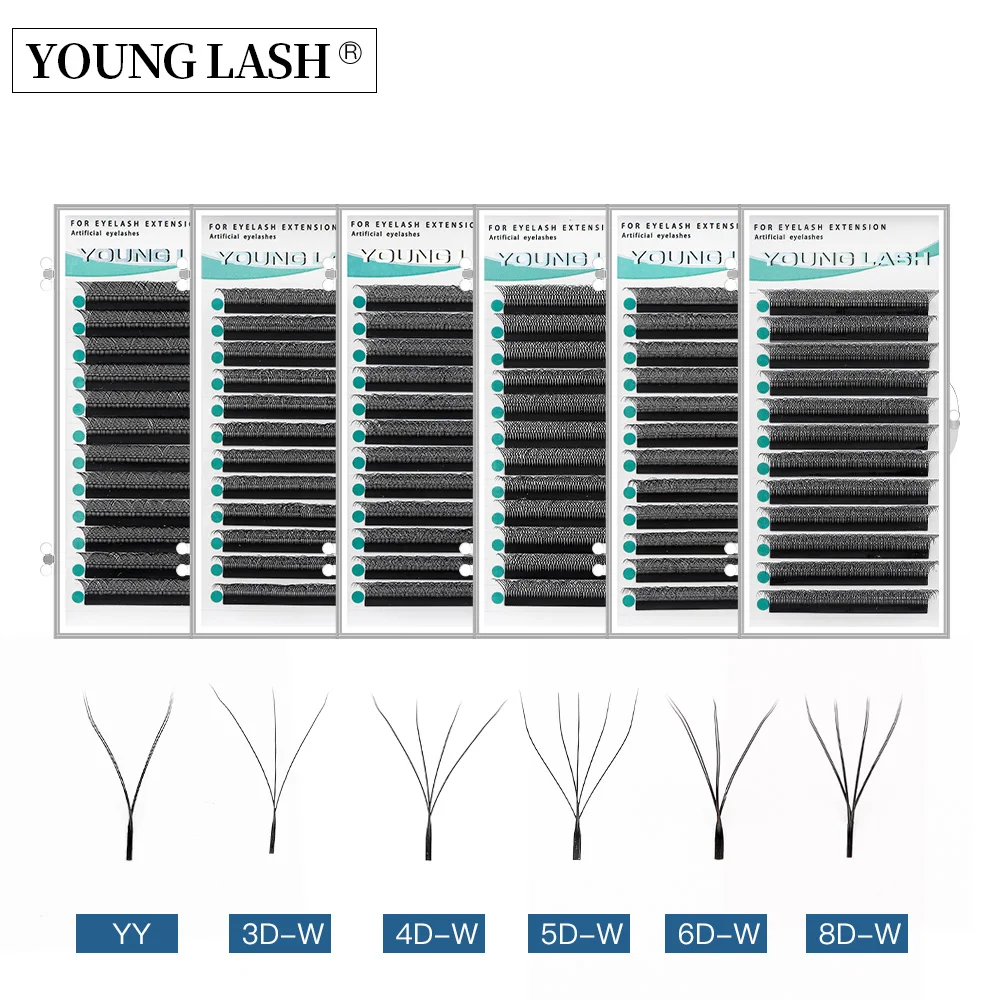 

YOUNG LASH 3D4D5D6D8D W Shape Eyelashes Extensions YY Shape Lashes Mink Soft Easy Faning Lashes Premade Volume Free Shipping