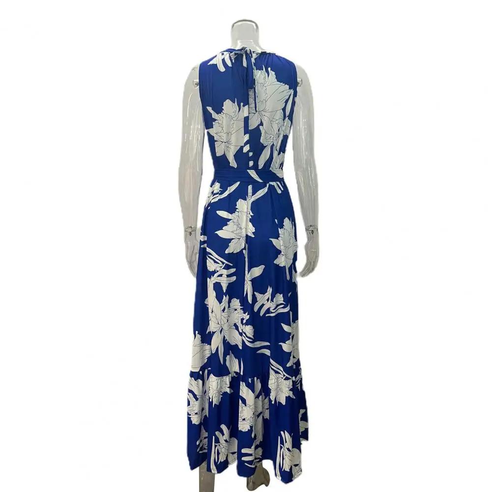 

Women Summer Evening Party Dress Fashionable Women's Sleeveless Maxi Dress with Loose Ruffle Stitching Hem Belt for Summer