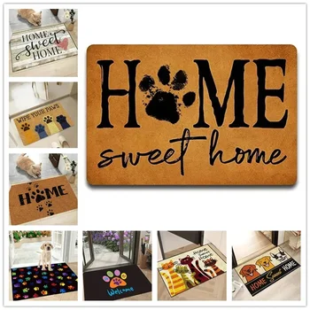 Sweet Home Welcome Mat – Cat & Dog Paw Print Non-Slip Doormat for Entryway, Kitchen, Bathroom & Bedroom 1