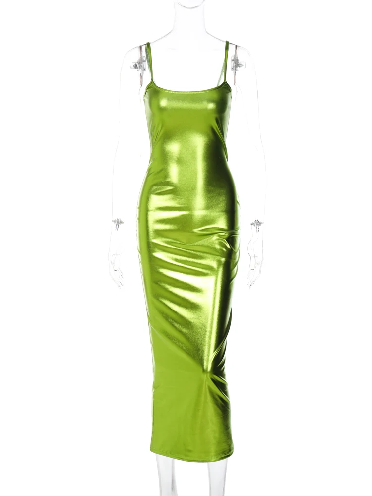 Capreze Ladies Evening Gown Sleeveless Slip Dress Satin Long Maxi Dresses  Backless Cowl Neck Army Green 3XL