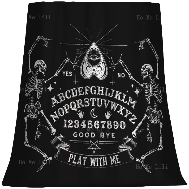 

Retro Skull Magic Ouija Board Black Pattern Double Skeleton Dance Flannel Blanket For All Seasons