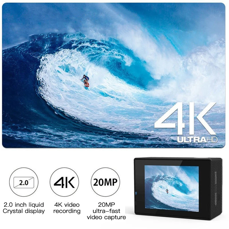 Action Camera Ultra HD 4K 30fps WiFi 2.0-inch Screen 170D 30M Underwater Waterproof Video Recording Sport Extreme Pro Cam