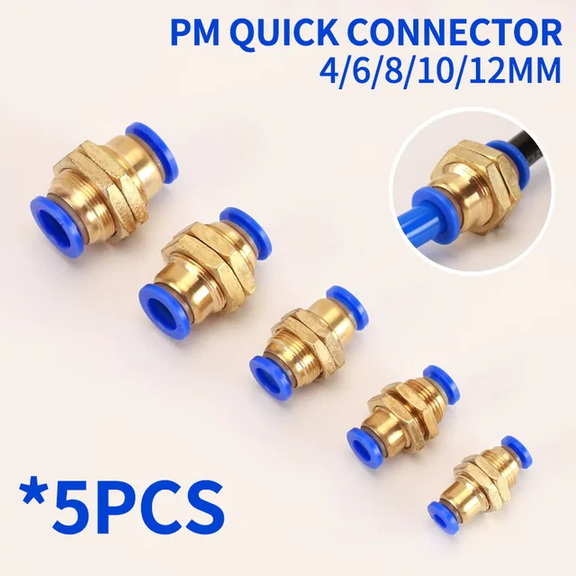 5PCS 4mm 6mm 8mm 10mm 12mm OD Tube PM Straight Pneumatic Air Fittings bulkhead union Push To Connect Quick Release Connector 1