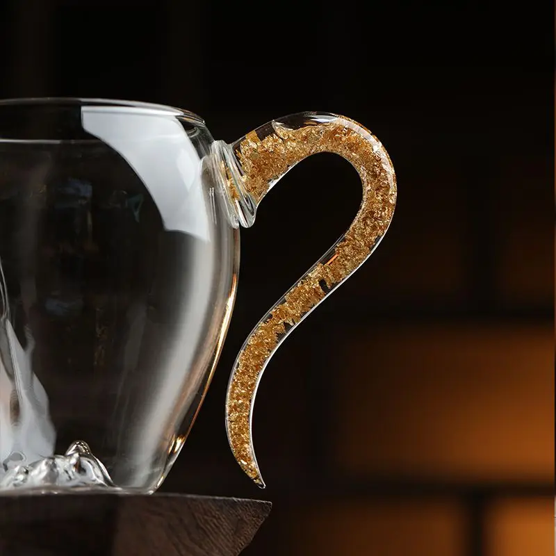 Crystal Glass Tea Set with Gold Accents, Heat-Resistant Borosilicate Pitcher, Separator for Kungfu Brewing & Serving Set
