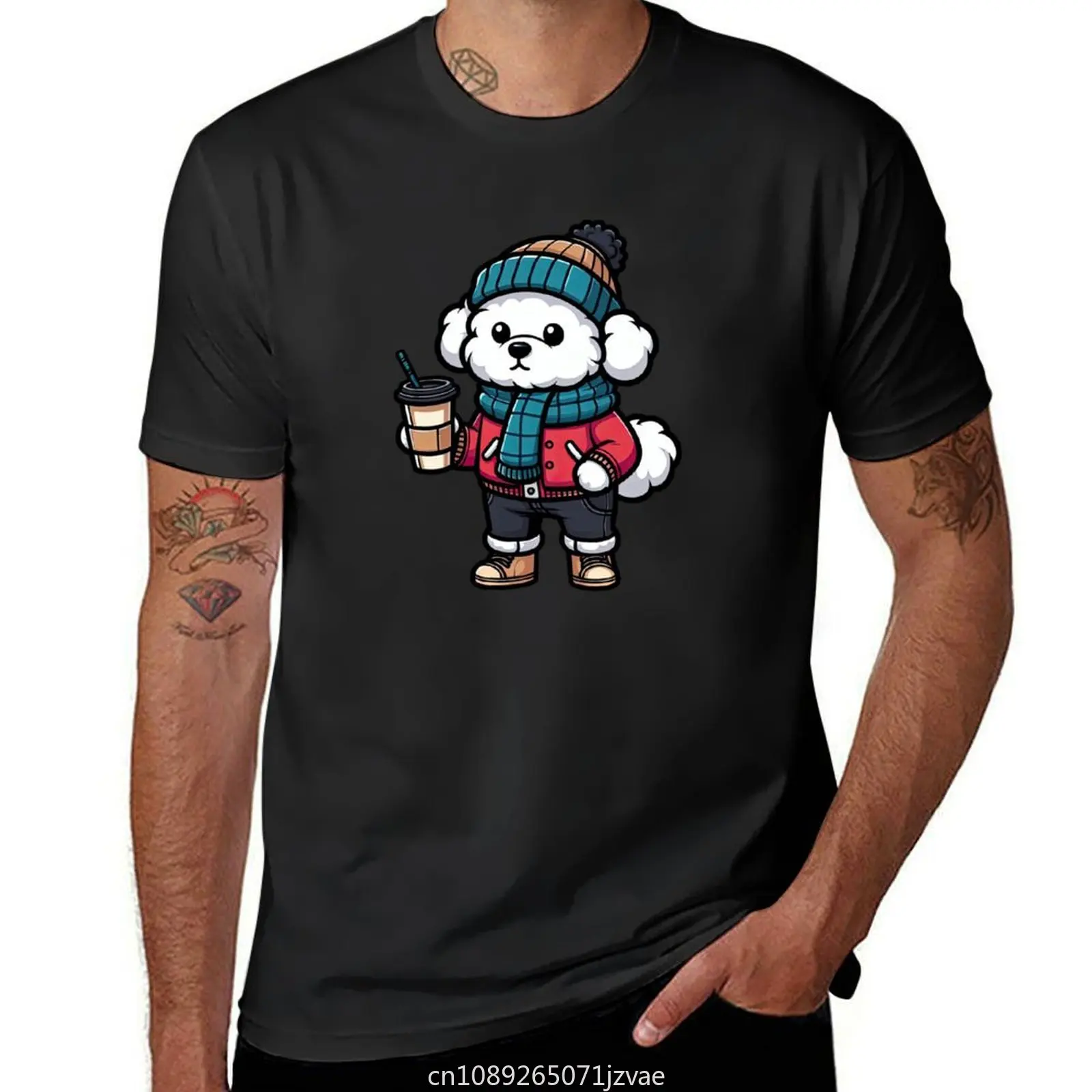 

Bichon Frise собака Кофе влюбленная футболка графика летний топ винтажная мужская одежда