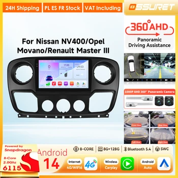 Radio para Auto con Carplay Inalámbrico de 10.1 Pulgadas, Android 14, para Nissan NV400, Opel Movano, Renault Master llI 3 2011-2021, Reproductor Multimedia, Cámara 360, Pantalla, Navegación GPS, Audio Estéreo, Unidad Principal 6115 de 8 Núcleos, Sistemas Inteligentes para Auto 1