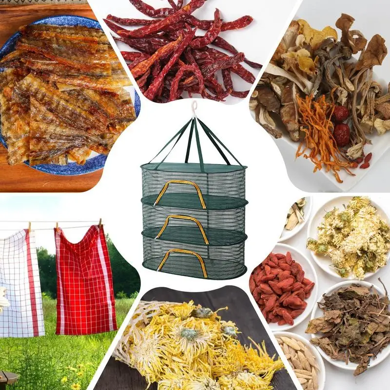 Sun Drying Rack For Food 3 Layers Foldable Dryer Rack With Zippers Large Portable Vegetable Drying Rack For Fruits Plants 3