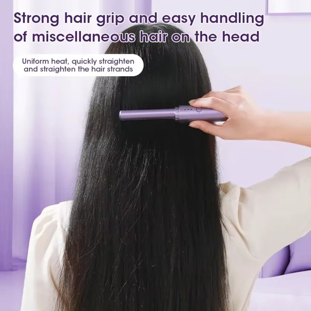 Anti-Scald Cordless Hair Straightener Brush 70Mins Long Battery Life USB Rechargeable Hair Straightener Brush Comb