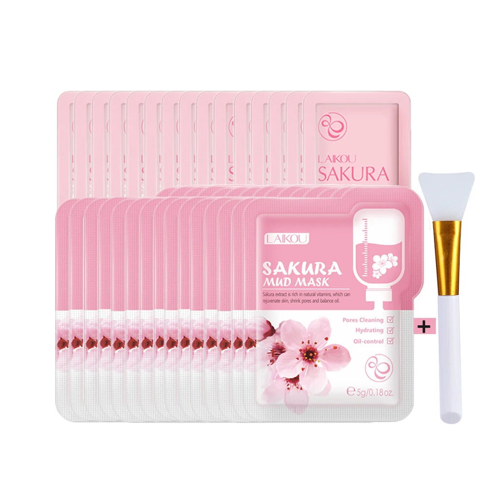 

Набор маски для ухода за кожей Sakura, грязевая маска для лица, маска для сна против морщин с маской и кисточкой, увлажняющий антивозрастной продукт для ухода за кожей