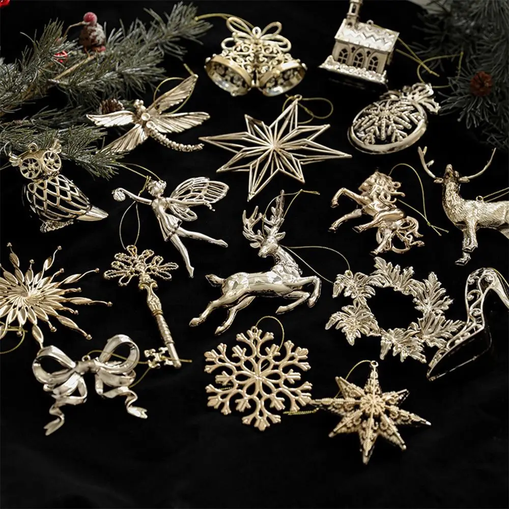 Creative Gold Christmas Hanging Decoration Plastic Butterfly Dragonfly Xmas Ornament Ball Party Supplies Angel Snowflake
