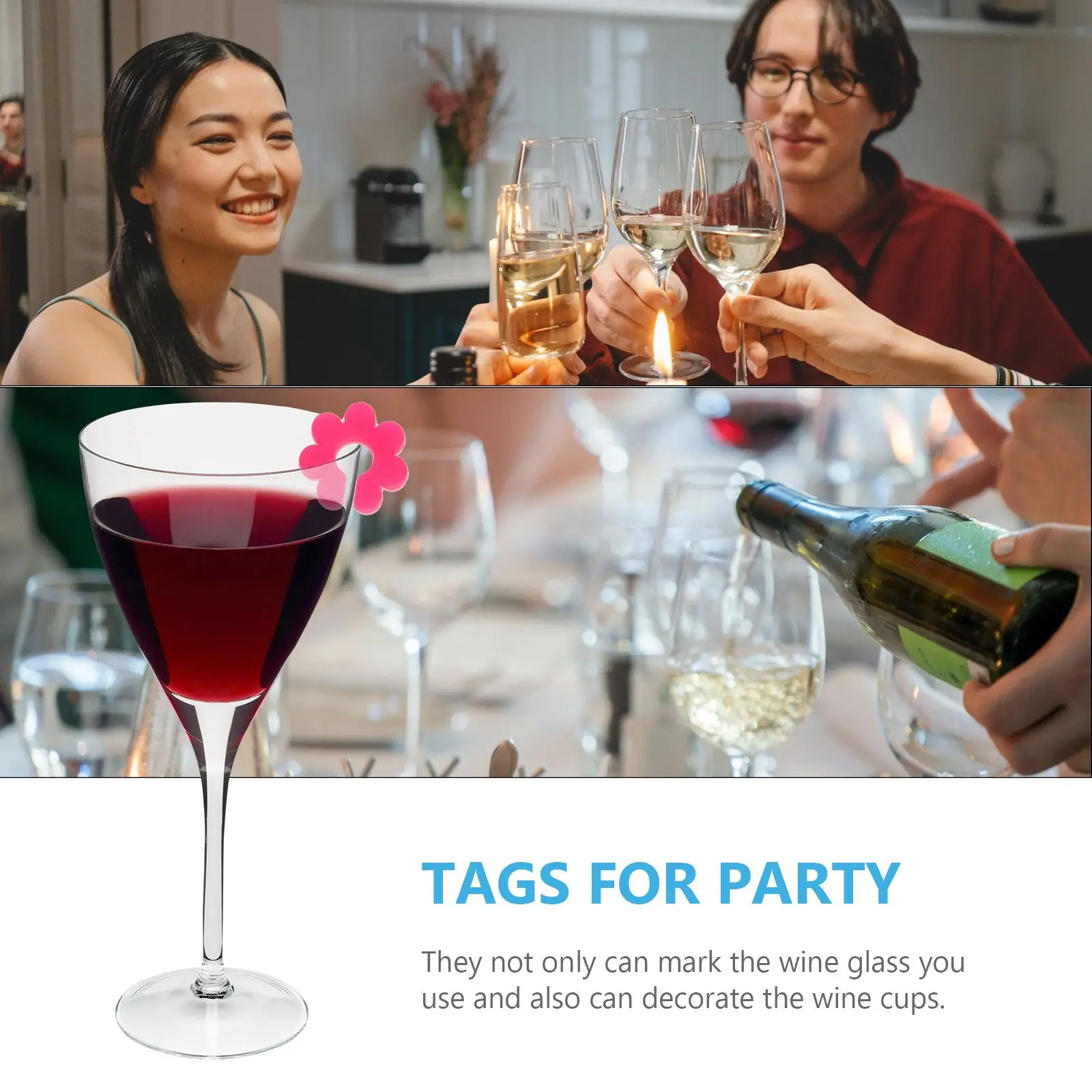8Pcs Glasses Cup Labels Tags Silicone Flower Shape Wine Glass Charms Wine Cup Drink Markers for Outdoor Wedding Tray table