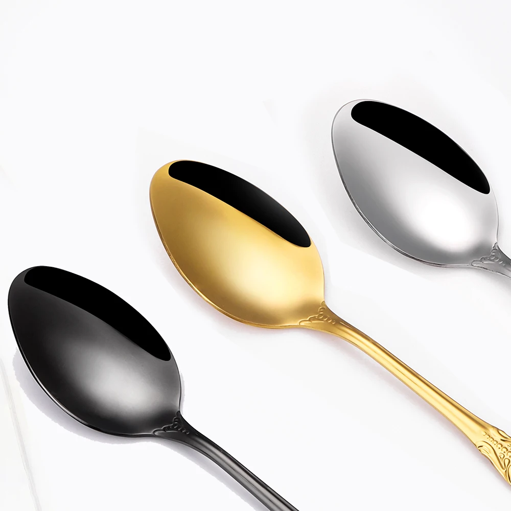 2/4/6/12 Pieces Sliver Spoons Gold Dinner Spoon Set Stainless Steel Tableware Western Soup Spoon Mirror Black Luxury Cutlery stainless steel spoon soup spoon