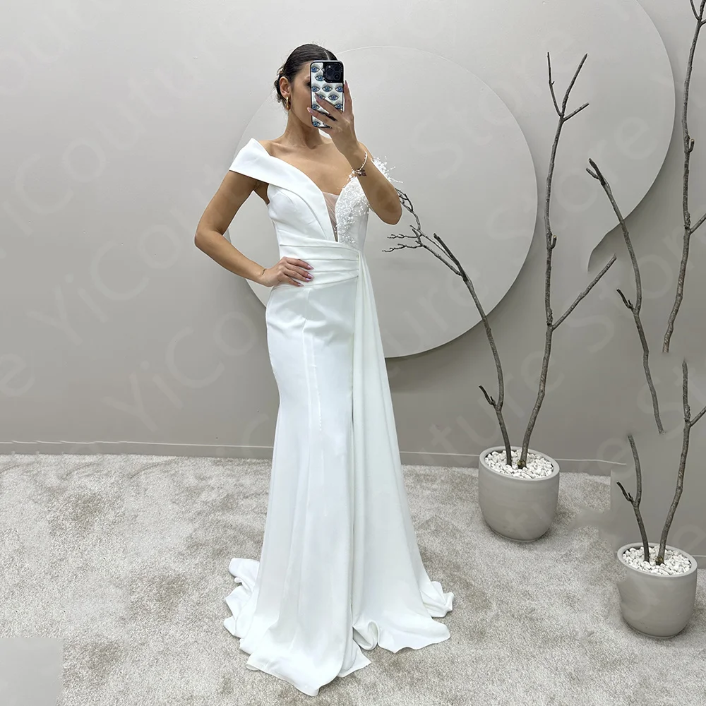 

New Arrival White Mermaid Evening Dresses 2024 Prom Gowns Cap Sleeves Birthday Party Dress V Neckline Robe de Soiree Pearls