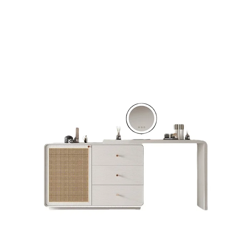 

Hxl Makeup Table Solid Wood Rattan Bedroom Simple Multifunctional Retractable Dresser Chest of Drawers