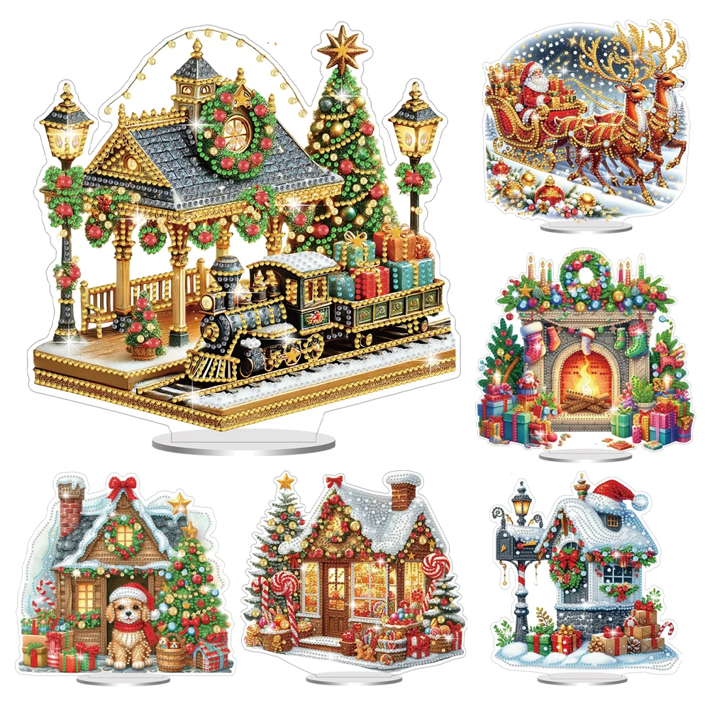 5D DIY Acrylic Special Shaped Christmas Snow House Diamond Painting Embroidery Kits Art Diamond Mosaic Set Tabletop Ornaments