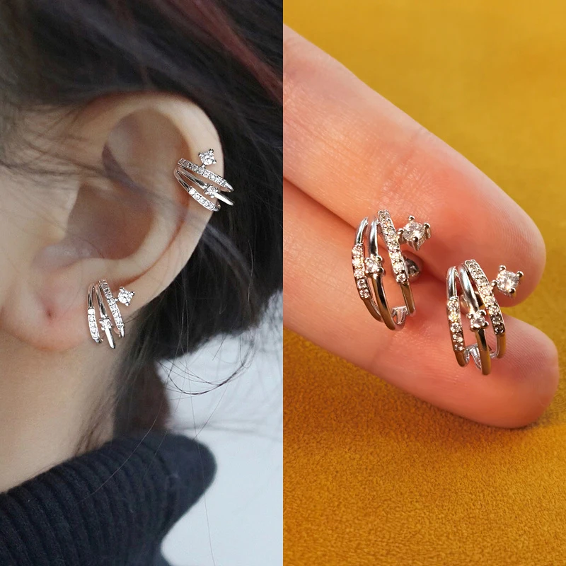 Nuovo Colore Argento Minimal Crystal Ear Studs Orecchino Donna Coreano Helix Studs Tragus Cartilagine Piercing Orecchino Lady Jewelry