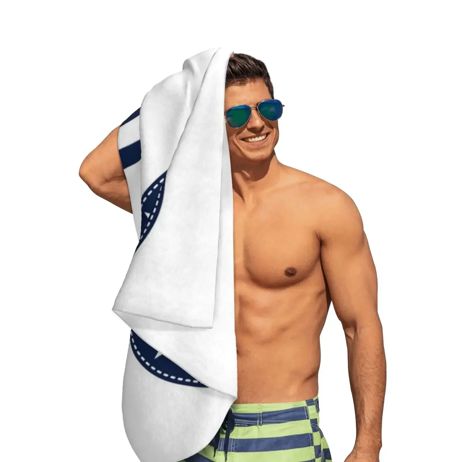 White Dark Blue Bath Towel Boat Decorative Anchor Beach Towel Bathroom Microfiber Large Customizable