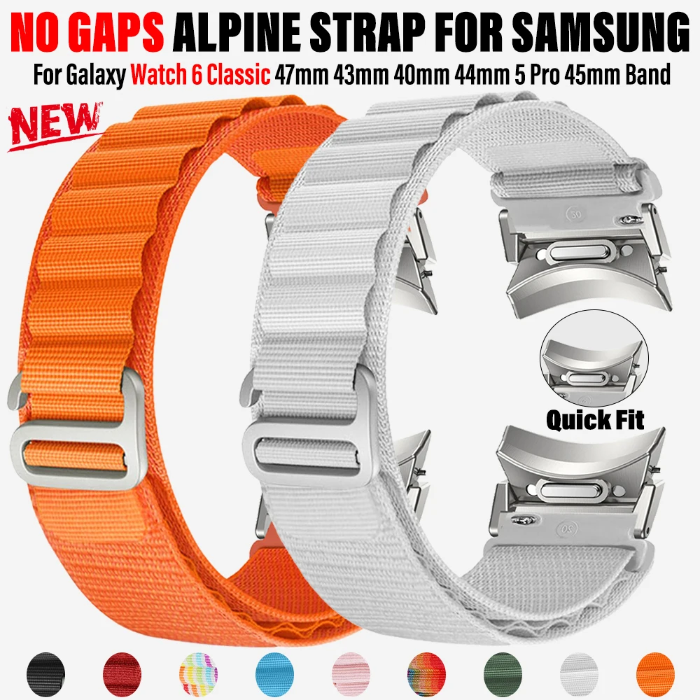 

No Gaps Alpine Loop Strap For Samsung Galaxy Watch 6/4 Classic 43mm 47mm 42mm 46mm 4/5/6 44 40mm 5Pro 45mm Quick Fit Nylon Band