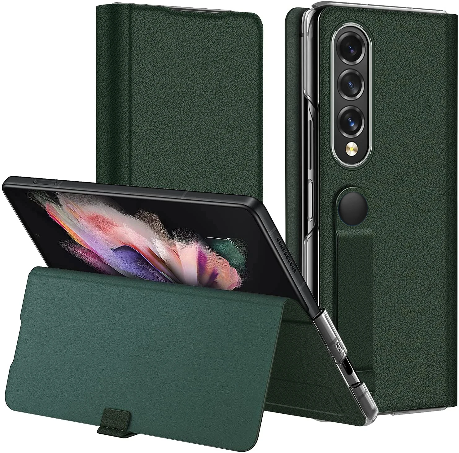 Ultra Thin With Holder For Samsung Galaxy Z Fold 3 4 5G Case Flip Magnetic Leather Cover For Galaxy Z Fold 4 3Head layer cowhide