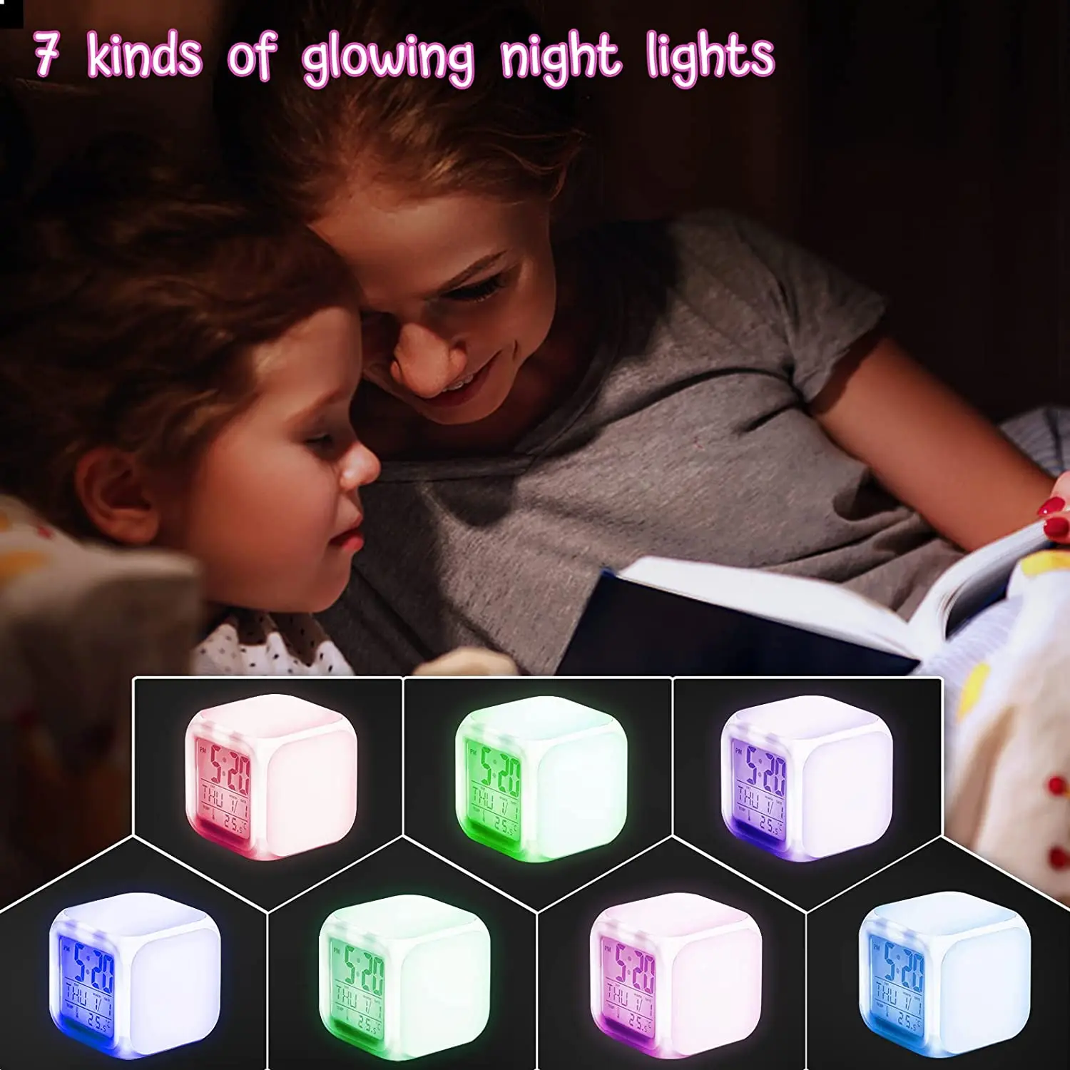 Table Clock Mini Desk Clock 1pc Lovely Colorful change Alarm Clock Cube Alarm Clock Creative Home Luminous Small Clock