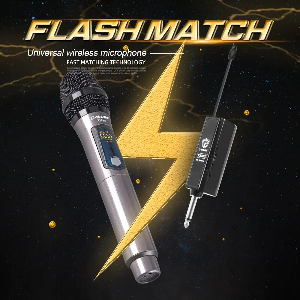 무선 마이크 G-MARK X220U UHF 녹음 가라오케 마이크, 충전식 리튬 배터리 수신기 포함 스피커용 5시간 작동