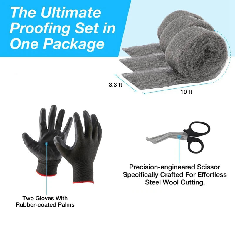 Steel Wool Mice Proofing Hole And Filler 3 Pack 3.3 In X10 Ft steel wool filler DIY Kit Filler Tool