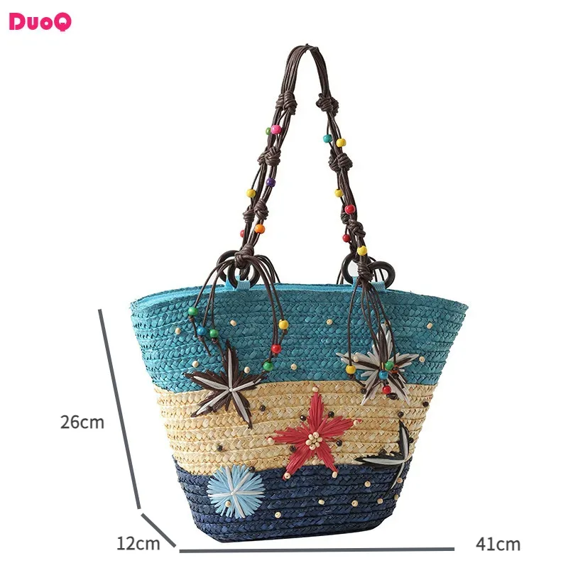 

2024 New Bohemian Embroidered Starfish Women's Shoulder Bag Beaded Weaving Handbag Tourism Resort Beach Multicolour High Quality