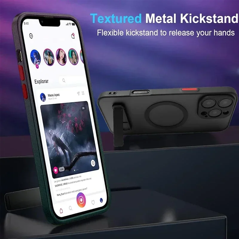 Magnetic Phone Case with Metal Kickstand and Holder