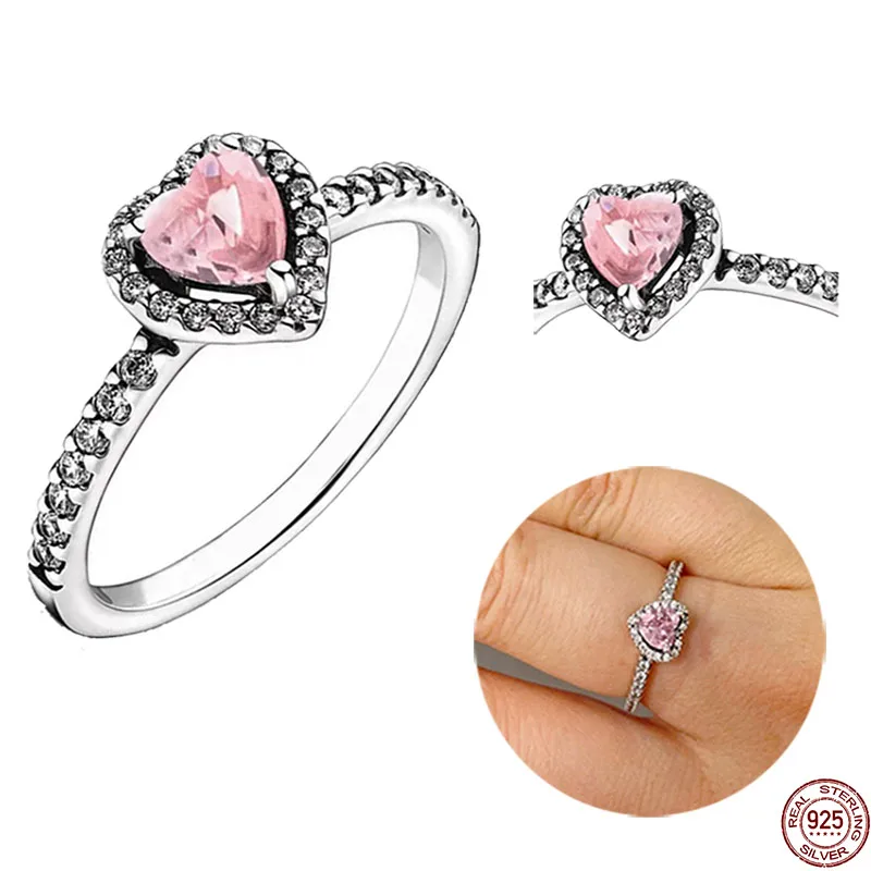 

925 sterling silver red heart-shaped ring, colorful crystal ring fits charming bracelets, women's jewelry DIY exquisite gifts