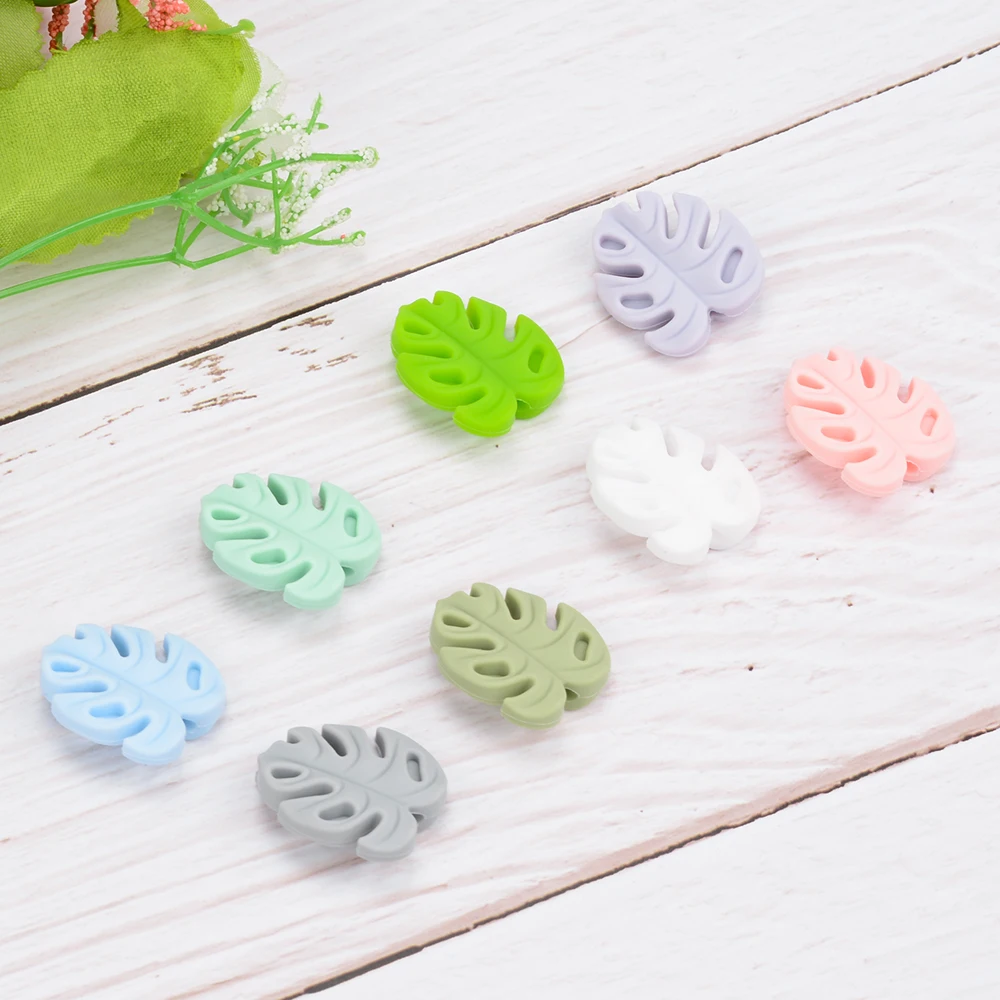 LOFCA 30 Stück Monstera Deliciosa Blätter Silikonperlen BPA-frei Schlüsselanhänger Silikonperlen DIY Schlüsselanhänger Perlenschmuck Zubehör – Detail 15