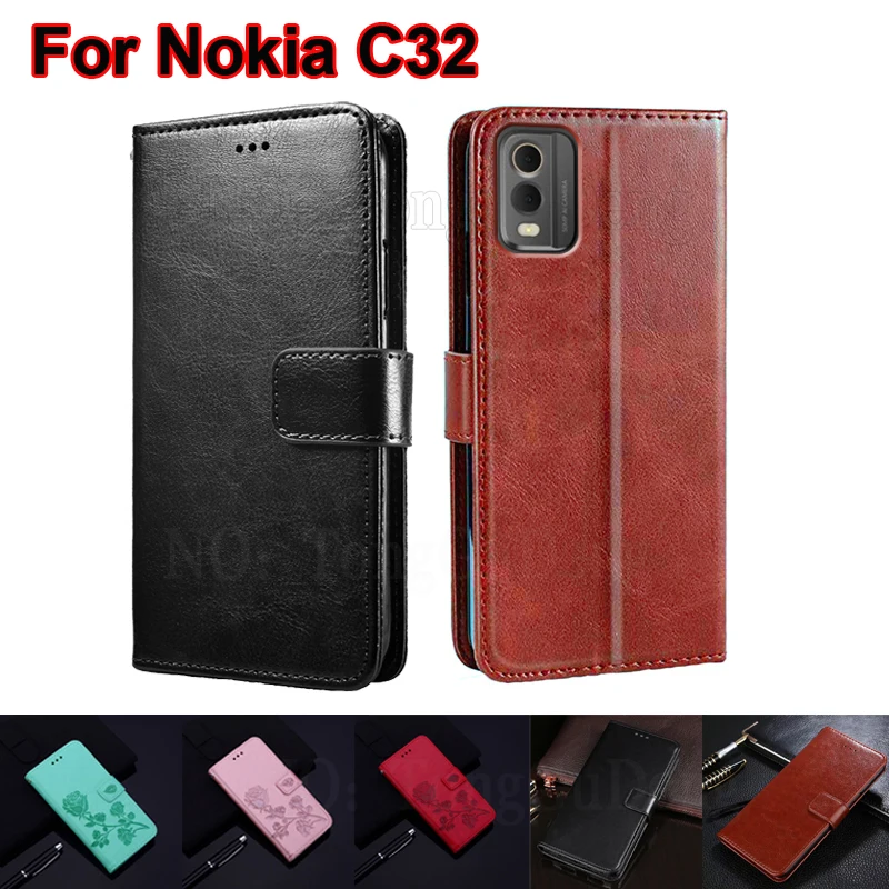 

Защитный чехол для телефона Nokia C32, кожаный чехол-книжка с бумажником, чехол для мобильного телефона Nokia C32 NokiaC32 C 32 Etui Funda
