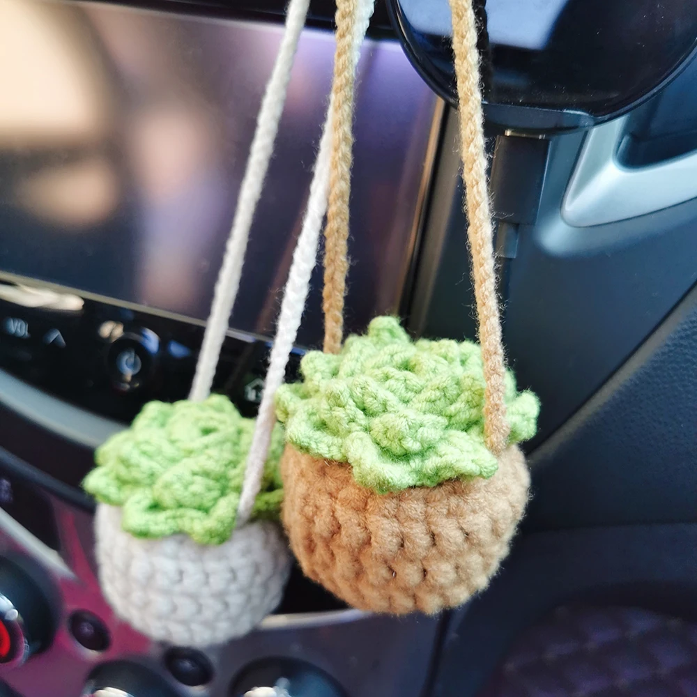 Crochet Plants Vine Hanging Basket Artificial Flowers Handmade Gift Room  Home Wall Decor Car Mirror Ornament Accessories - AliExpress